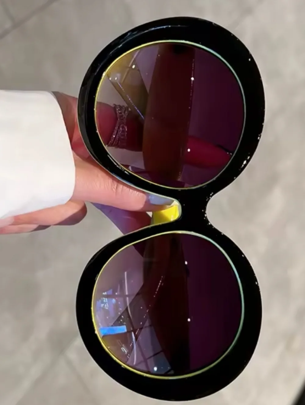 Unisex Oversized Black/Yellow Round Sunglasses with Purple Gradient Lenses